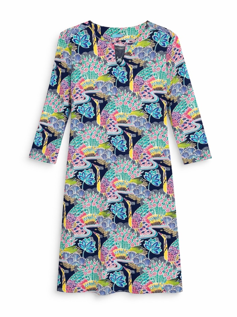 J. McLaughlin Carly Catalina Cloth Dress Paradise Birds Large 3/4 Sleeve Shift